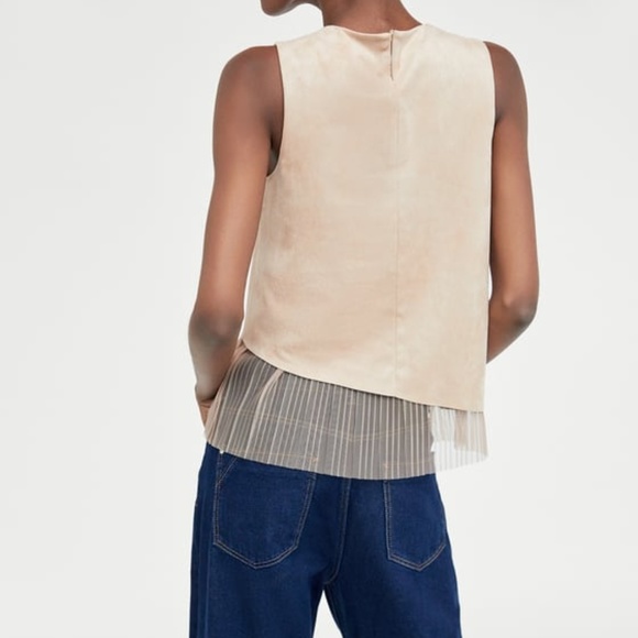 CONTRASTING FAUX SUEDE TOP ZARA - Picture 5 of 6